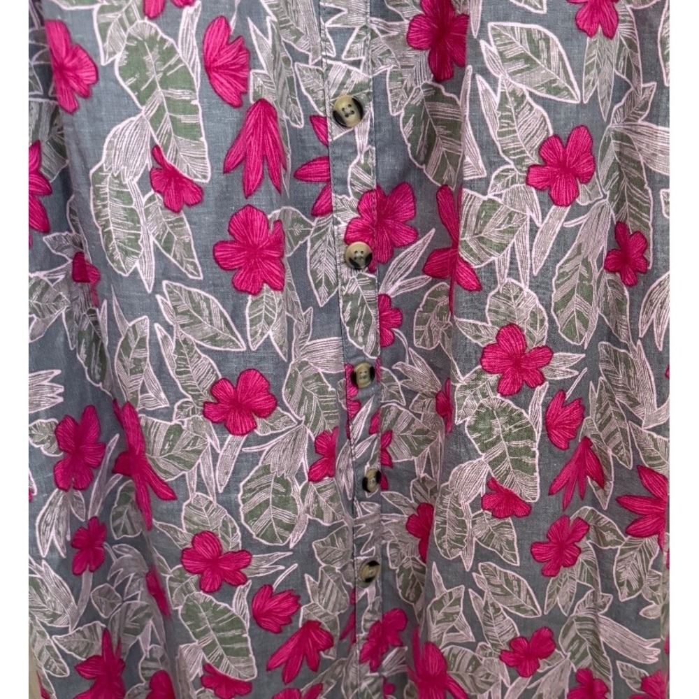 Tropical Floral Button Front Midi Dress L Linen Blend Braided Strap Cottagecore - Picture 4 of 7